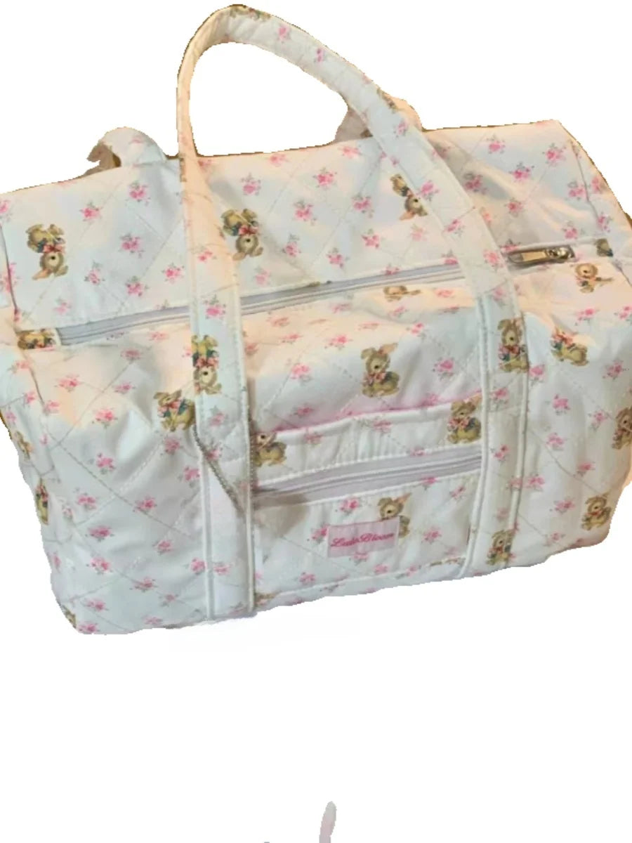 Large Capacity Floral Tote Bag Student Commuter Travel Storage Bag New 2024 Youth Single Shoulder Handheld Plant Floral