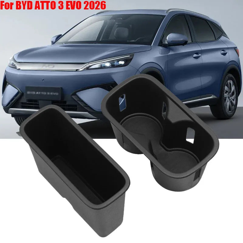 Central Water Cup Holder for BYD ATTO 3 EVO 2026 2Pcs Storage Box TPE Shock-Absorbing Car Tidying Accessories