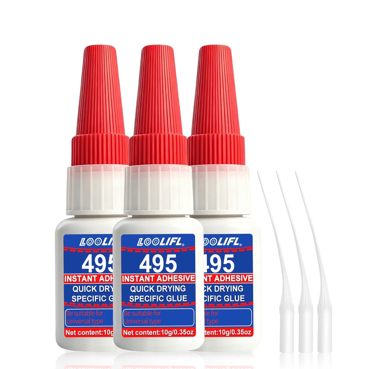 Loolifl 495 Super Glue 10g Fast Curing Instant Adhesive with Precision Tips, Low Odor Multi-Material Cyanoacrylate Glue for Repa