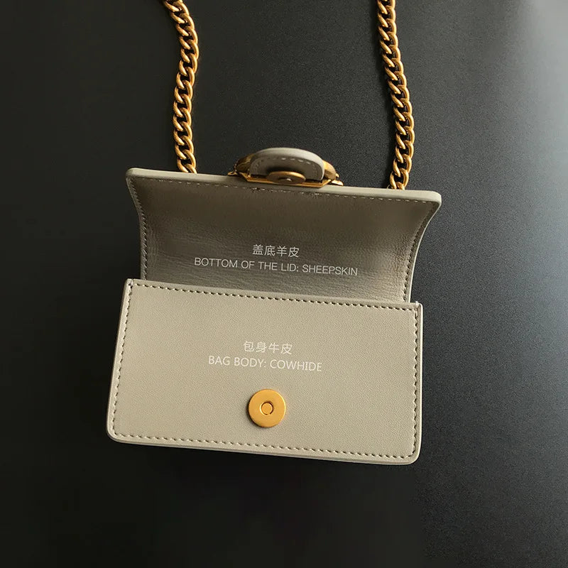 New Arrivalpinko Same Style Genuine Leather Super Mini Chain Small Square Lipstick Key Bag Swallow Bag Women's Handbag