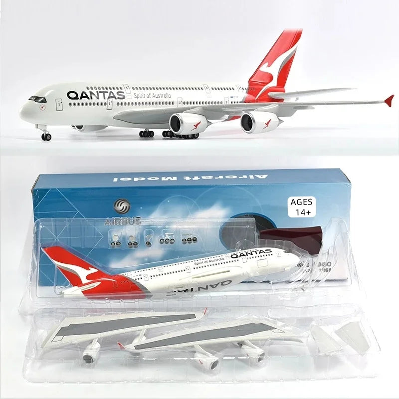 A380 Qantas Airline 45.5cm Airplane Model 1/160 Scale Die-Cast Plastic Resin Collectible with Light & Wheels