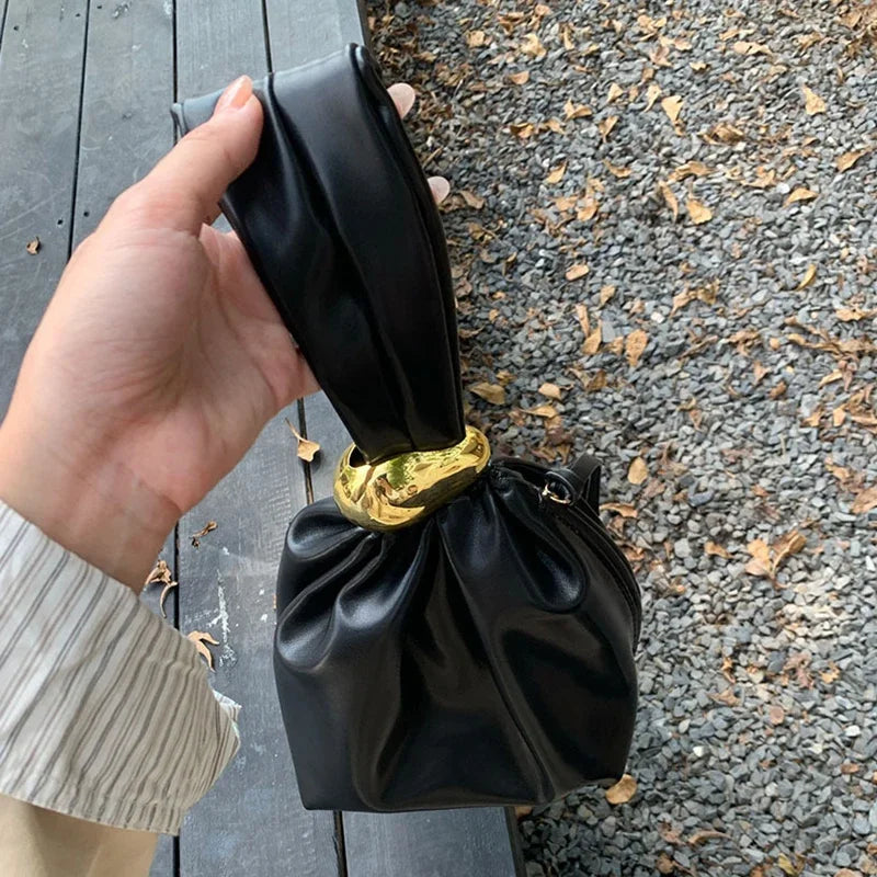 NamcheBarwa Design Mini Pu Leather Dumpling Niche Clutch Bags for Women Fashion Knotted Female Retro Shoulder Bag Wrist Handbags