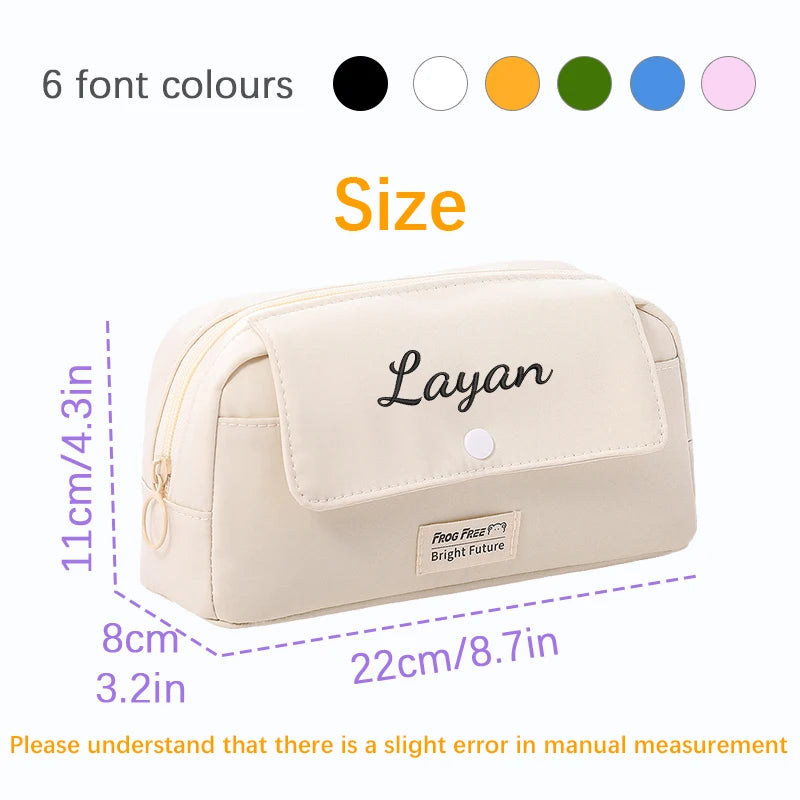 Customised Embroidery/Standard Style 2 Options, Personalized Flip-Top Pencil Case, Stationery Bag, Back-To-School Season,