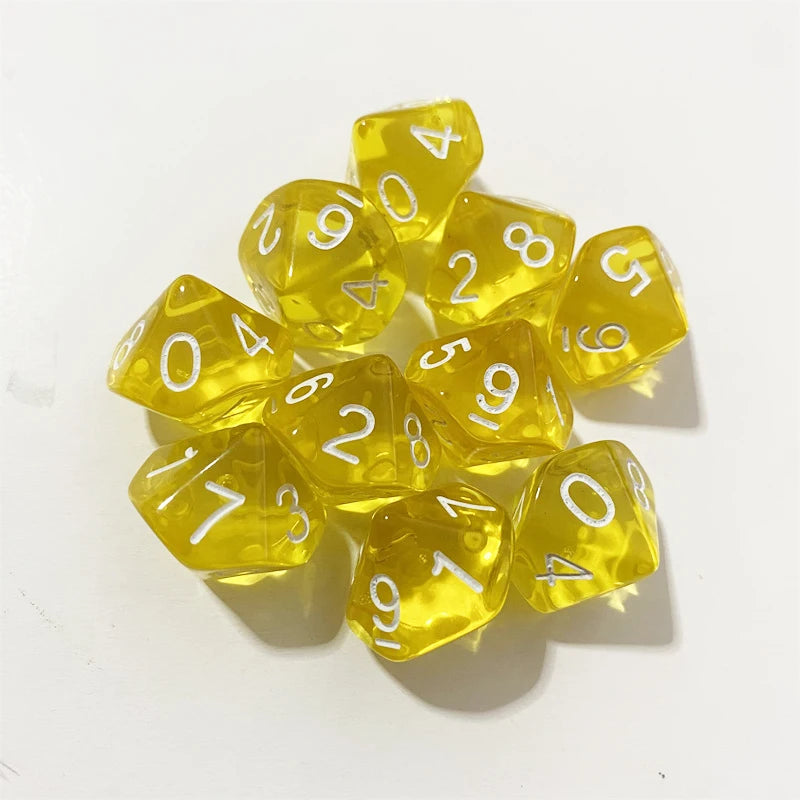 50PCS/lots Colorful Transparent D10 (0-9) Dice For DND Desktop Board Games 10 Sided Dices