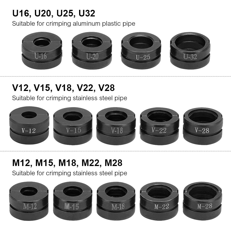 Kinds of Hydraulic Pipe Crimping Moulds TH, U Pipe Dies for Pex Fittings and V, M, VAU, VUS Pipe Dies for Copper Fittings