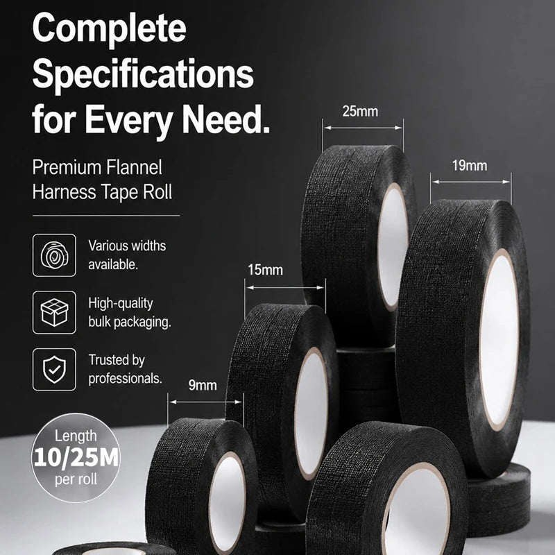 10/25 Meters Heat Resistant Flame Retardant Cloth Tape Coroplast Adhesive Wire Harness Loom Protection For Car Cable Wiring