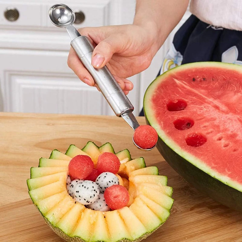 Fruit Spoon Digging Double Headed Stainless Steel Portable Multifunctional Melon Baller Scoop DIY Fruit Platter Ball Tool TMZ
