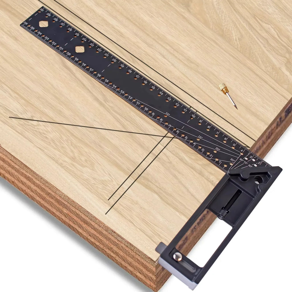 XMSJ 30CM Precision Marking Right Angle Ruler 45/90 Degree Hole Angle Ruler Industrial Scribe Marking Angle Gauge Woodworking