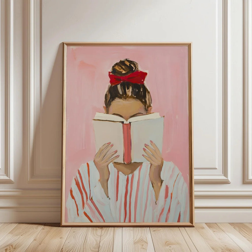 Reading Woman Art Print | Book Poster | Feminine Cozy Wall Art | Bold Orange Art Print | Abstract Contemporary Portrait Art