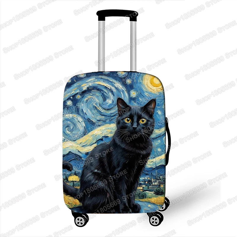 Oil Painting Van Gogh Black Cat Luggage Covers for Travel The Starry Night Suitcase Covers Trolley Case Protective Cover Gift