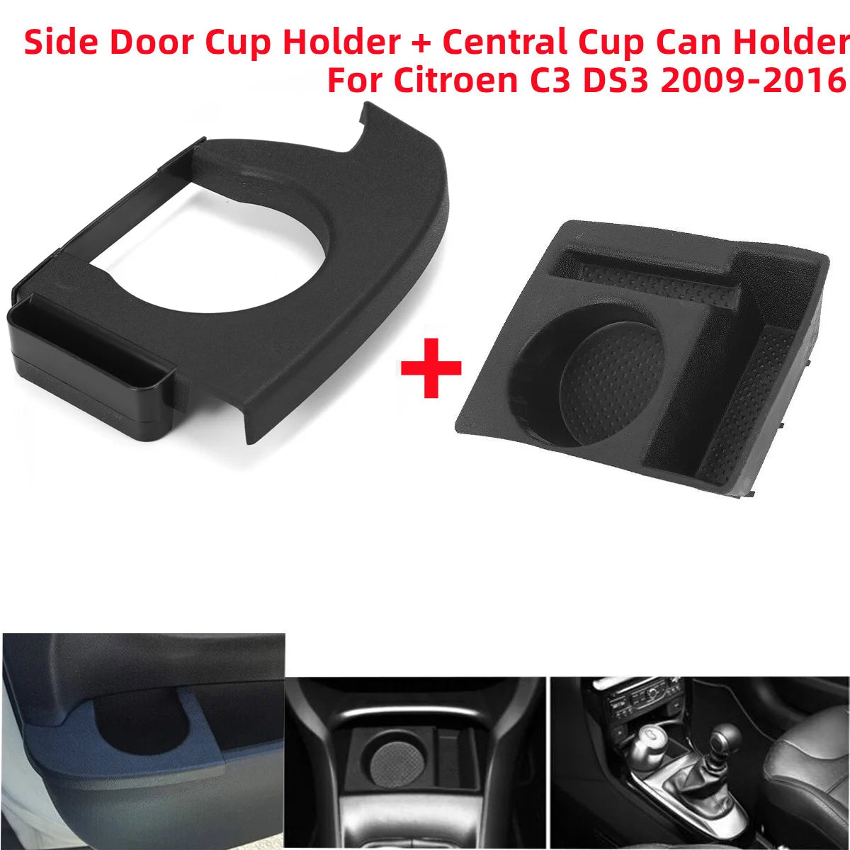 Side Door Cup Holder + Central Cup Can Holder For CITROEN DS3 2009-2016 Insert Car Accessories Durable Cup Holder Black ABS
