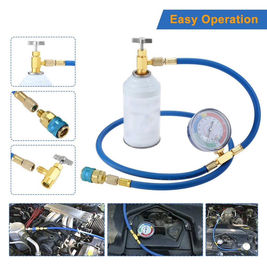 R134A Air Conditioner Gas Cooler with Pressure Gauge Refrigerant Charging Hose Refrigerant Gas Refill for Car Automobile