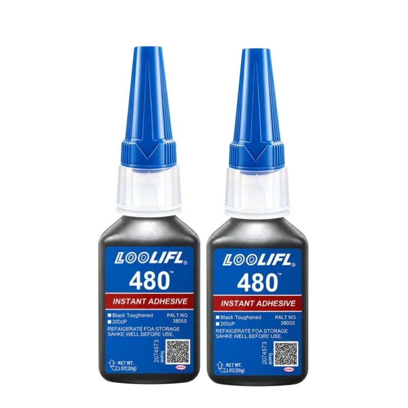 2 Bottles LOOLIFL 480 Rubber Repair Glue, Instant Strong Adhesive for Tire, Rubber, Plastic, Leather, Shoe and Auto Seal Repair