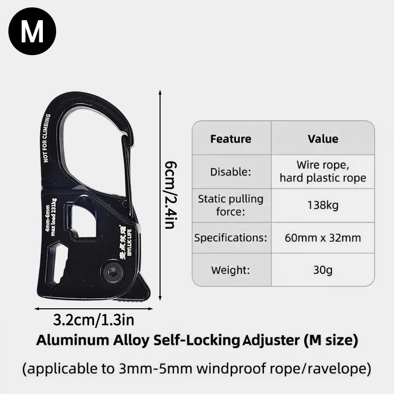 1/6PCS Aluminum Alloy Adjuster Tent Rope Tensioner Auto-locking Strong Load-Bearing Tent Rope Tarp Tensioner Camping Gadgets