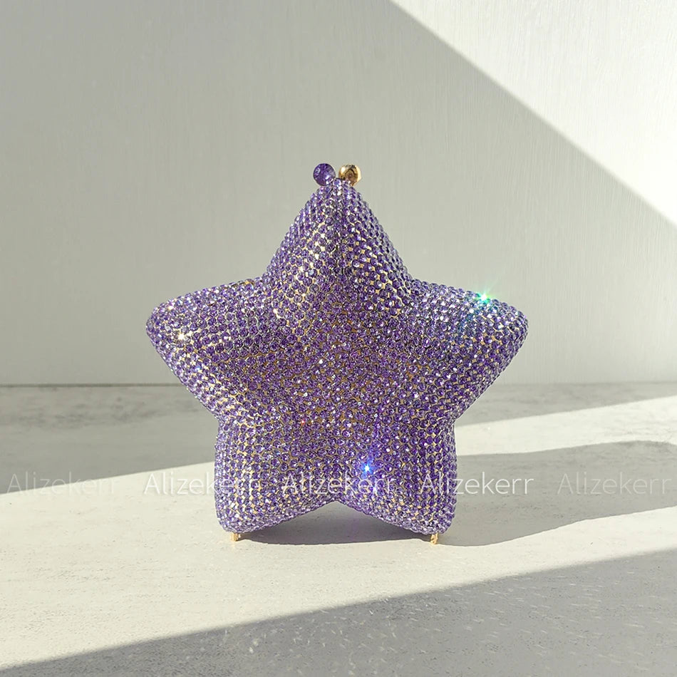 Alizekerr Star Shaped Crystal Evening Bags Women 2024 Boutique Gorgeous Gradient Colour Diamond Mini Clutch Purses Wedding Party