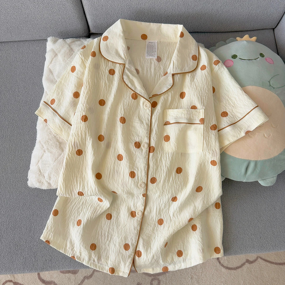 Women's Summer Pajamas, Thin Polka Dot Pattern Short-Sleeved Shorts, Sweet and Cute, Can Be Worn Outside in Summer, Two-Piece Home Wear Set