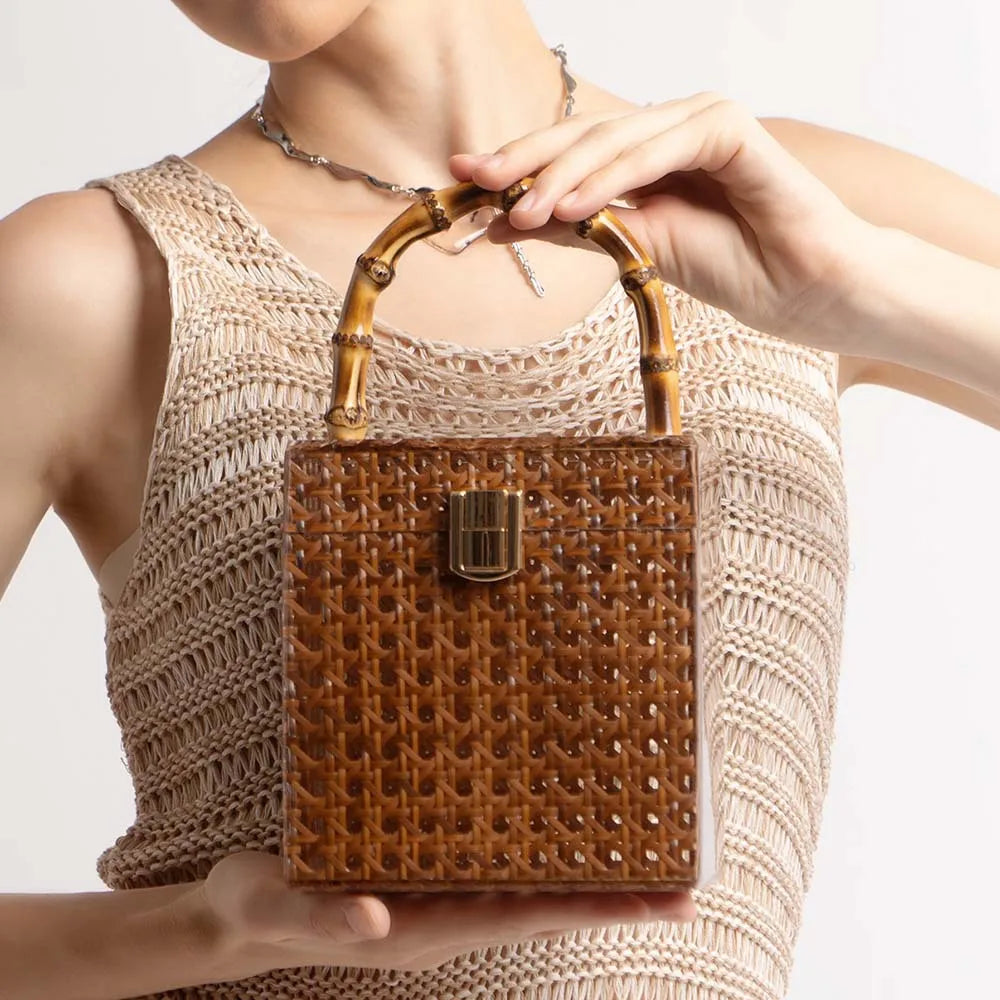 Rattan handbag acrylic dinner bag one shoulder diagonal span wedding fashion women's bag