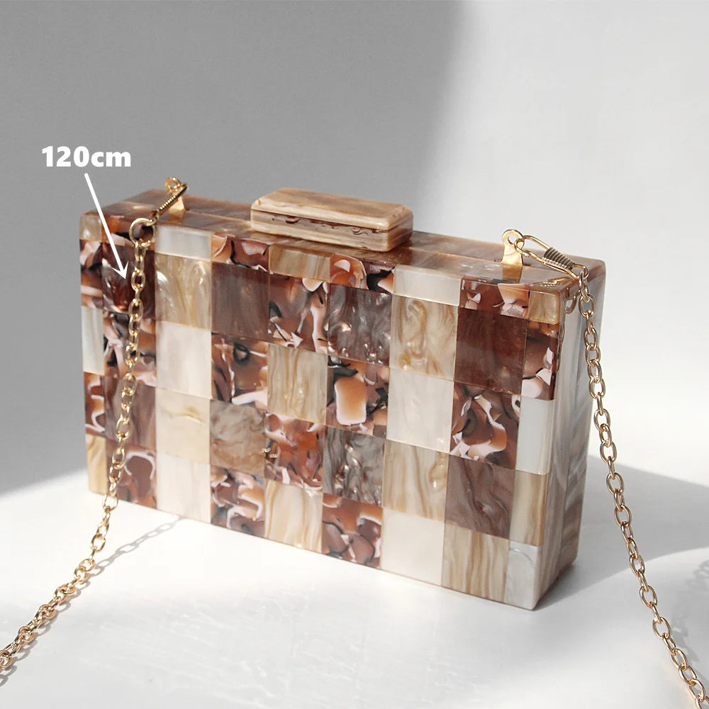 Plaid Acrylic Luxury Clutch Evening Bags For Women Wedding Handbag Chic Party Chain Shoulder Crossbody Bags Dinner Dress Purses