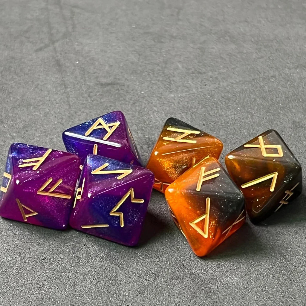 3PCS Assorted Polyhedral Dice Set Star Divination Rune Dice With Purple Drawstring Soft Light Bag For Divination Board Games