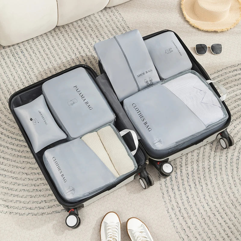 6Pcs/Set Travel Compression Packing Cubes Bag Portable Suitcase Clothes Organizers Waterproof Luggage Storage Cases Drawer Bags