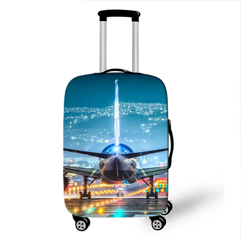 3D Aircraft Travel Suitcase Cover Elastic Fabric Luggage Protective Cover 18-32 Inch Thicken Trolley Case Cover Travel Accessory