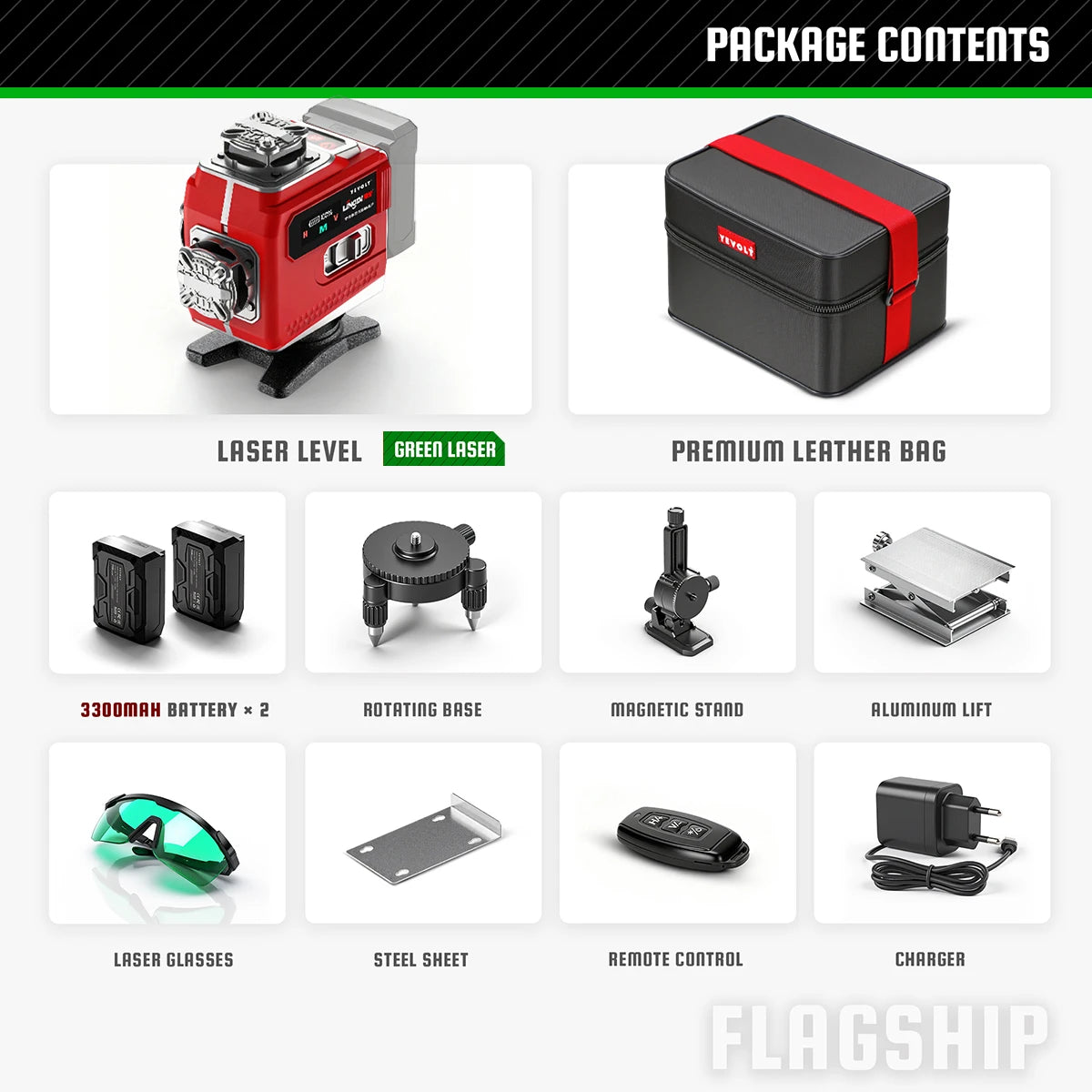 YEVOLT 16-Line Laser Level (Red/Green Beam Choices) 360° Rotatable Bottom & Laser Window Touch Panel Operation Power Display