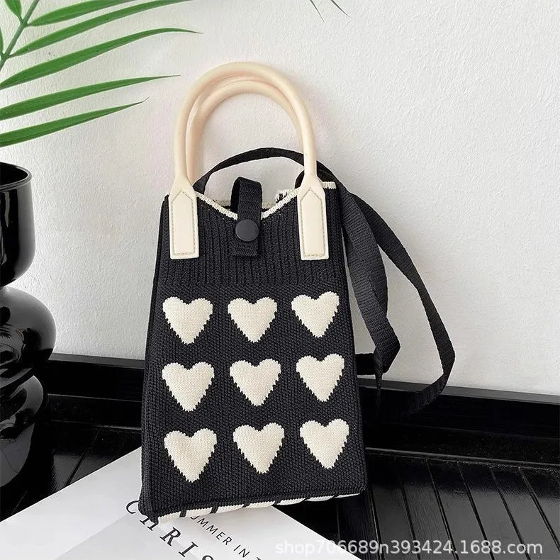 Love mobile phone bag female Korean version knitted sweet hand carry messenger versatile student small change bag storage messen
