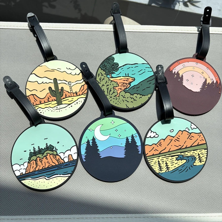 1/2/3/6cs Starry Sky Landscape Luggage Tag Pendant Work Name Tag Business Travel Airport Luggage Anti Loss ID Tag