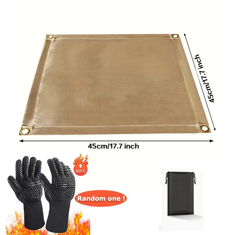 Outdoor Fireproof Cloth Heat Resistant Fabric Fiberglass Mat with Storage Bag for Camping Grill Picnic Barbecue Flame Protector