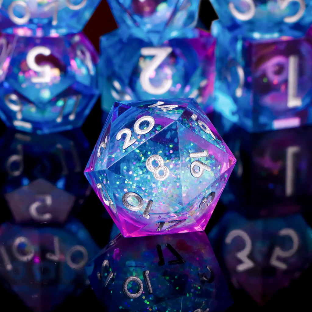 Liquid Core Dice Set 7Pcs DND Sharp Edge Dice Black Dice For Dungeons and Dragons Dice for D&D, Roleplaying Games