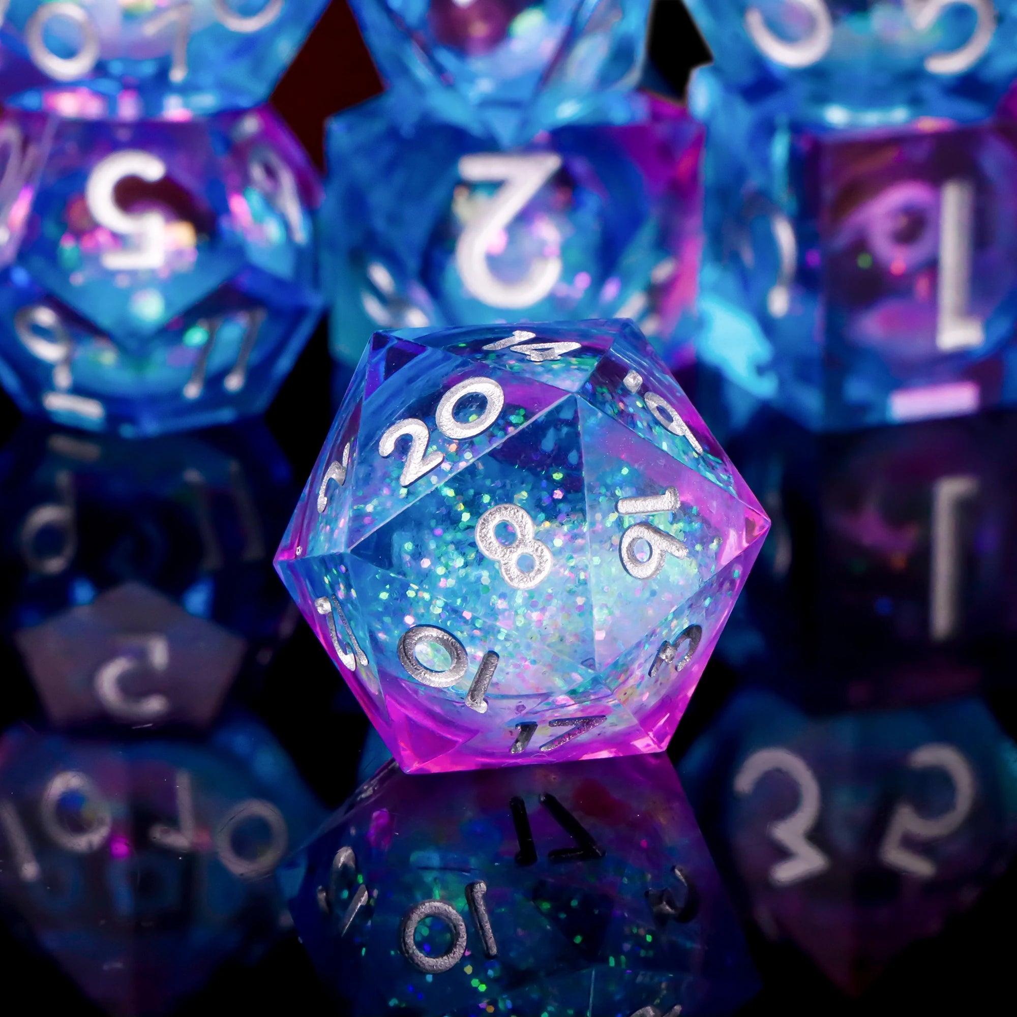 Liquid Core Dice Set 7Pcs DND Sharp Edge Dice Black Dice For Dungeons and Dragons Dice for D&D, Roleplaying Games