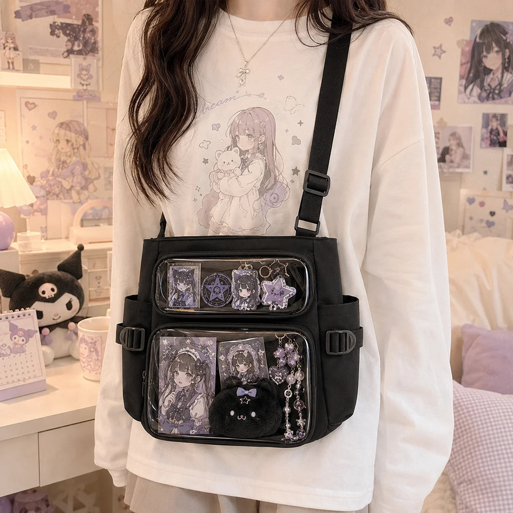 Academic Style Crossbody Bag Lightweight Polyester Shoulder Sling Bag for Daily Use School Travel Black / White / Blue / Green