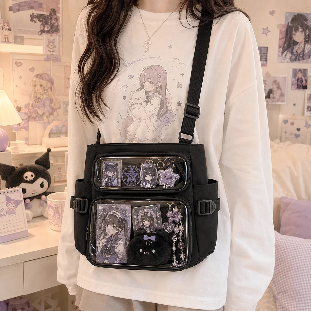 Academic Style Crossbody Bag Lightweight Polyester Shoulder Sling Bag for Daily Use School Travel Black / White / Blue / Green