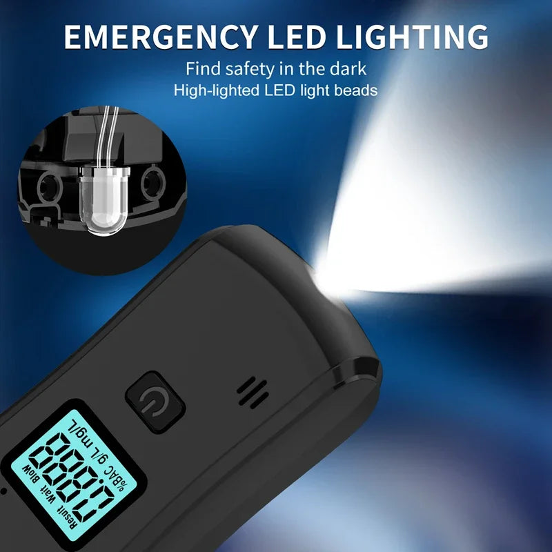 XMSJ Portable Alcohol Breath Tester Digital LCD Display Breathalyzer Detector Blowing Detection Drunk Driving with 5 Mouthpieces