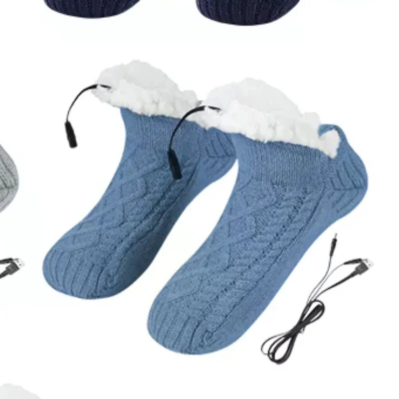 ※ Electric Heated Fleece Socks Slippers For Men Women, Winter USB Heating Pad Knitted Socks Foot Heater