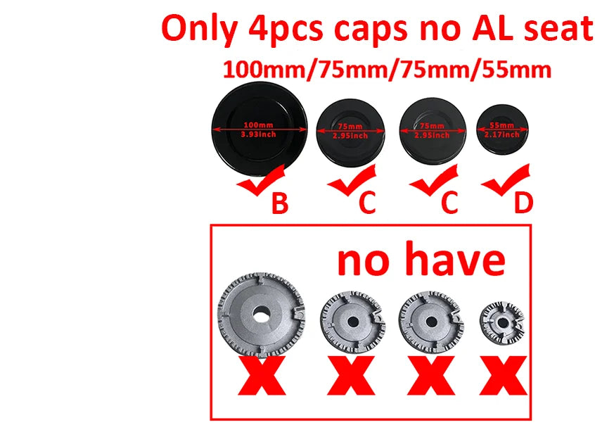 ABBCD 3MM Heavy Durable 130/100/100/75/55mm 5pc a Set Stove Cap Burners Without AL Seat