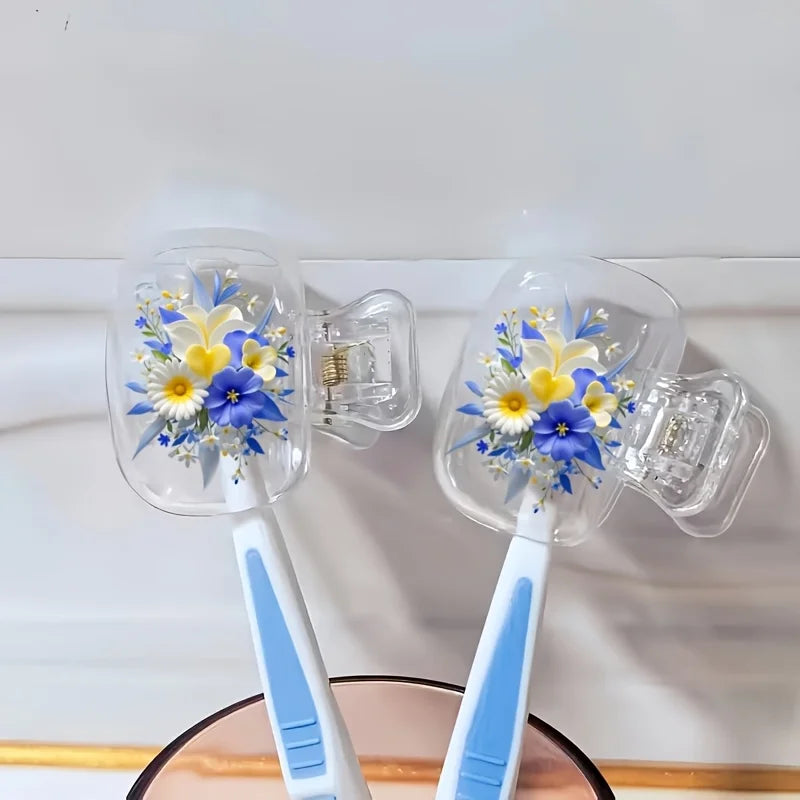 2pcs Fresh Violet Floral Portable Dustproof Odorless Toothbrush Case with Ventilation Holes to Keep Brush Heads Clean and Dry