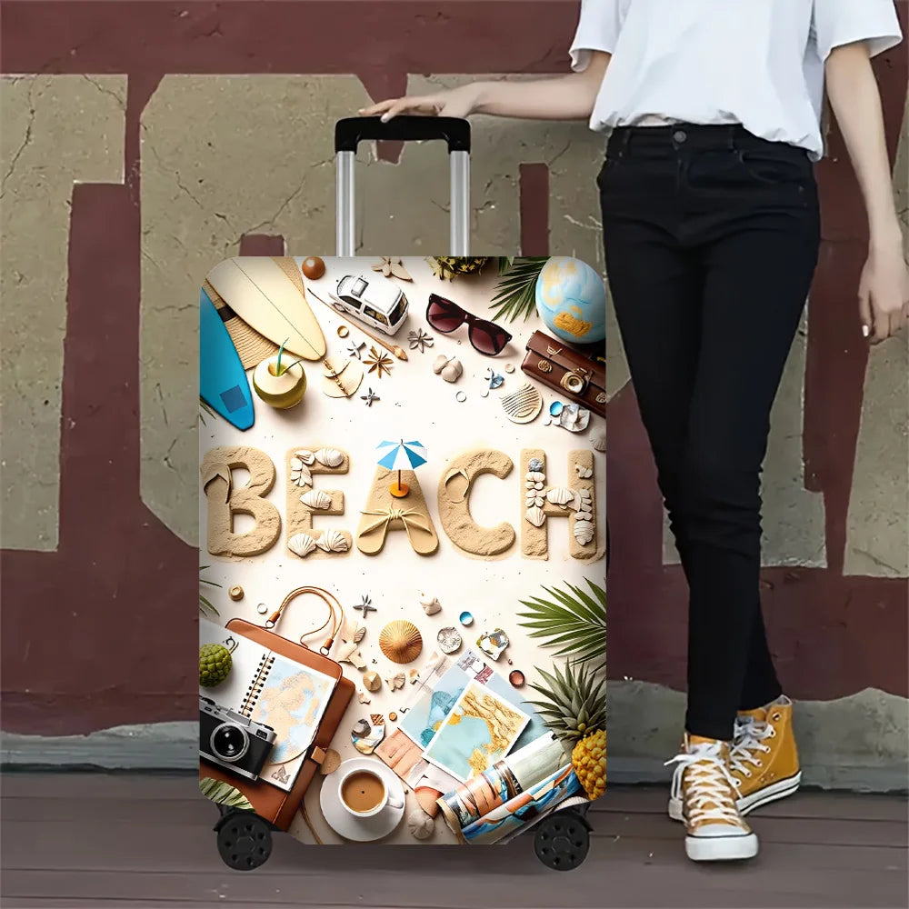 1PC Beach-Themed Printed Luggage Cover for 20 – 32-Inch Luggage; Dust and Elastic Travel Accessories to Protect Your Luggage