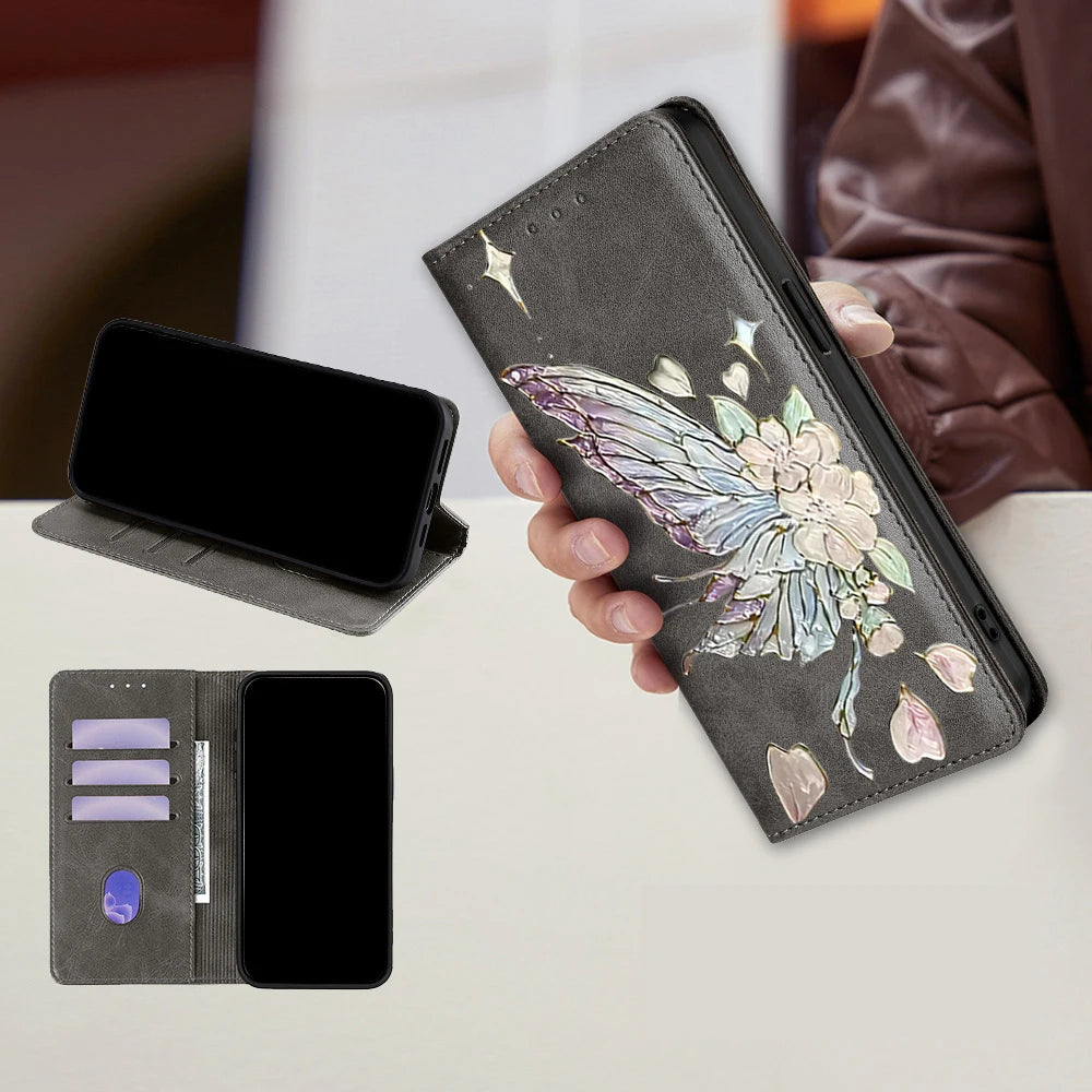 Painted Magnetic Flip Leather Wallet Case For Samsung Galaxy S26 Ultra S25 FE Galaxy S24 S23 S22 S25 Edge S26 Plus Cover Funda