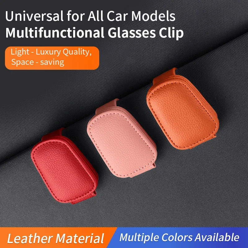 Multifunctional Car Eyeglass Clip, Automotive Glasses Holder, Leather Car Sun Visor Storage Box, Car Sunglasses Clip & Card Hold