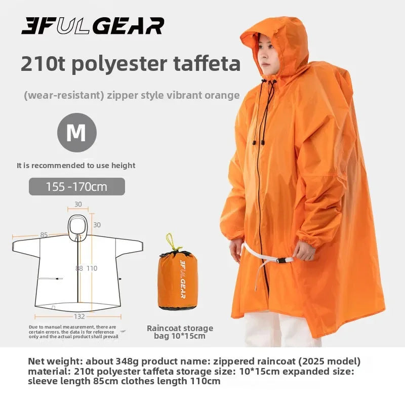 3F UL GEAR Zippered Sleeve Raincoat 15D/210T Nylon Waterproof PU5000MM Outdoor Ultralight Cycling Hiking Jackets Poncho Raincoat
