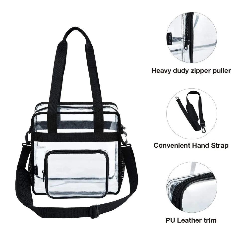 Clear Tote Bag Heavy Duty Plastic Transparent Crossbody With Zipper Pockets Pass Stadium Security Fast For Women Work Concerts