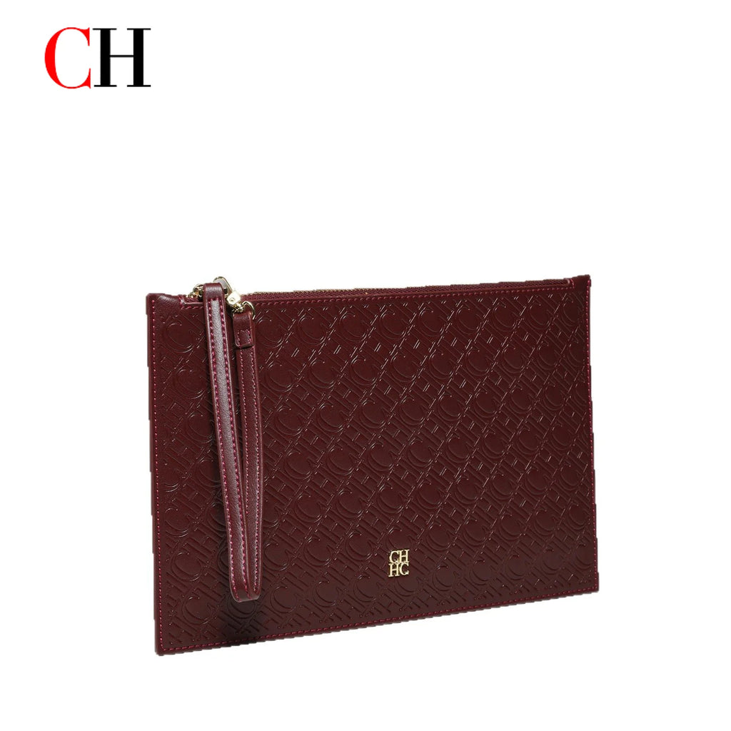 CH Clutch Bag Women Embossed Monogram PU Leather Wristlet Handbag Zipper Envelope Purse Large Capacity Evening Daily Wallet