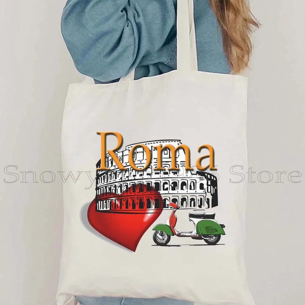 Funny Ciao Bella Saying Italy Flag Rome Colosseum Firenze Florence Panorama Italian Canvas Tote Bag Shopper Girl Casual Handbag