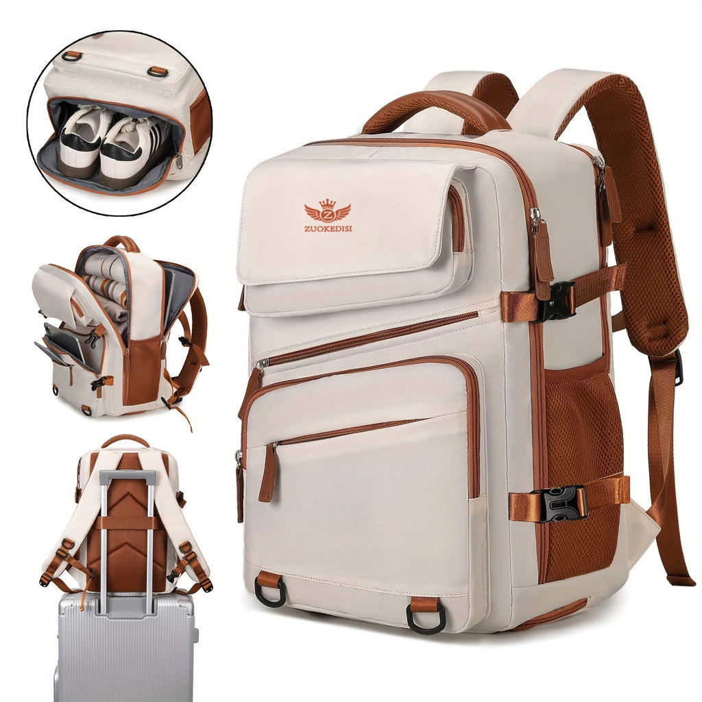 ZUOKEDISI Airlines Approved 15.6-inch Laptop Travel Backpack with Shoe Box and Luggage Strap, Hiking Backpack