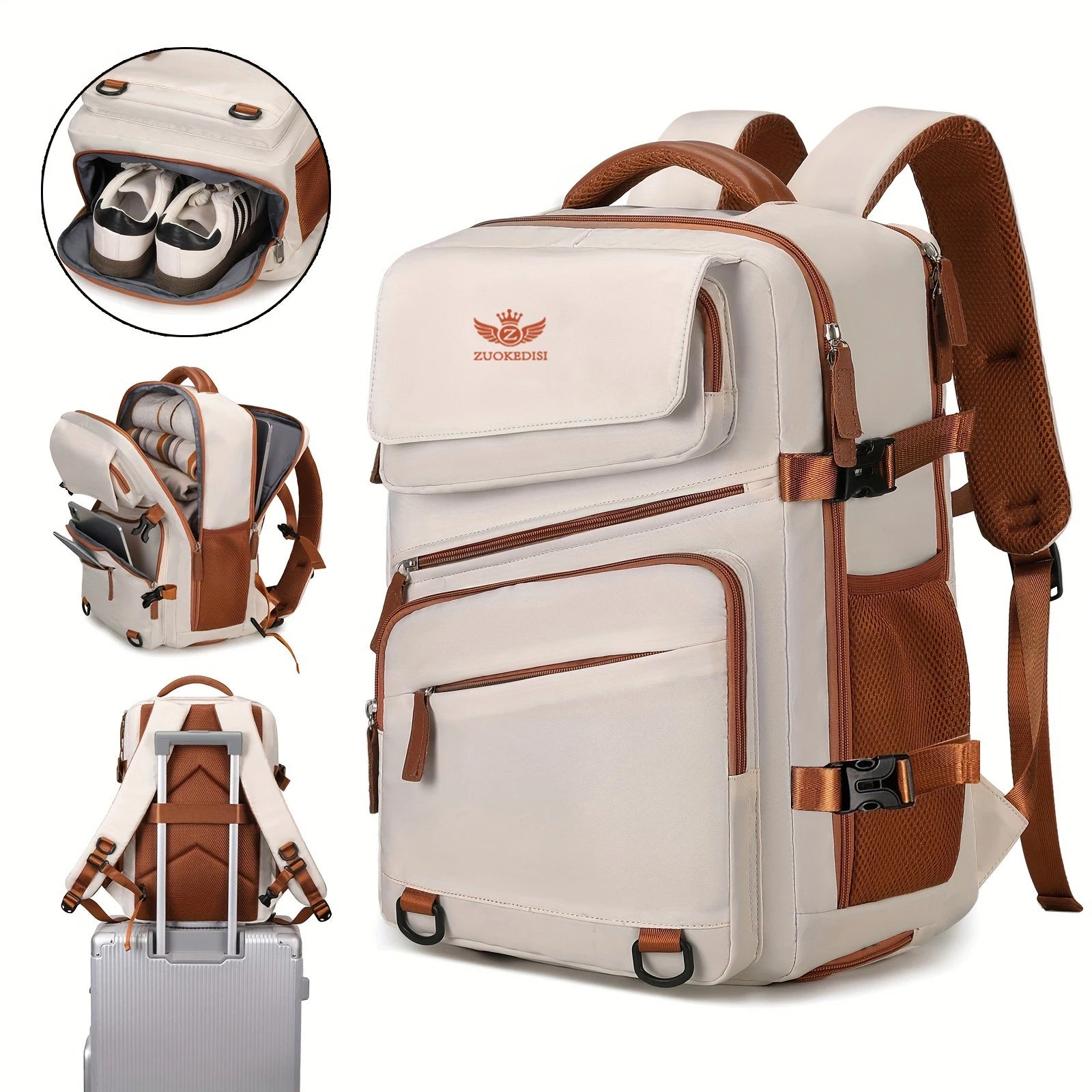 ZUOKEDISI Airlines Approved 15.6-inch Laptop Travel Backpack with Shoe Box and Luggage Strap, Hiking Backpack