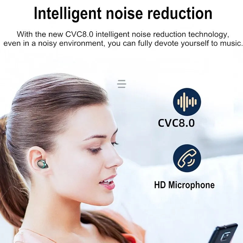 TWS Wireless Bluetooth 5.0 Earphones LED Display Sport Headset Power Display Waterproof For Android Mobile Phone Sport Accessory