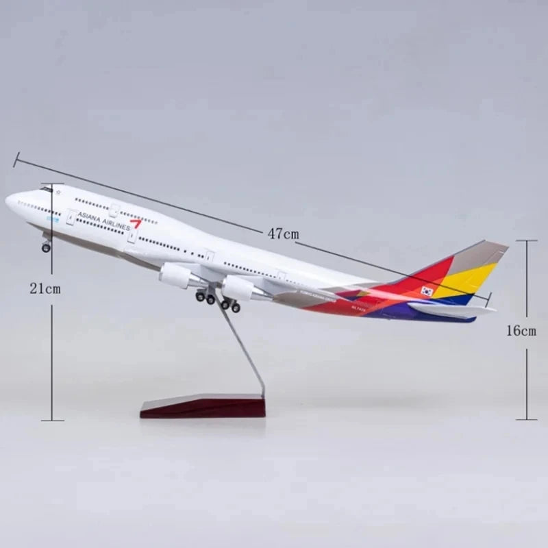 1:150 Scale Airplanes 47cm Asiana Airways B747 Resin Diecast Aircraft Model Assemble With Stable Stand For Souvenir Decorations