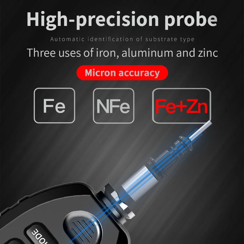 R&D TC100 Metal Putty Coating Thickness Gauge for Car Digital 0-1300um Fe NFe Zn Probe Car Paint High Speed Paint Film Meter