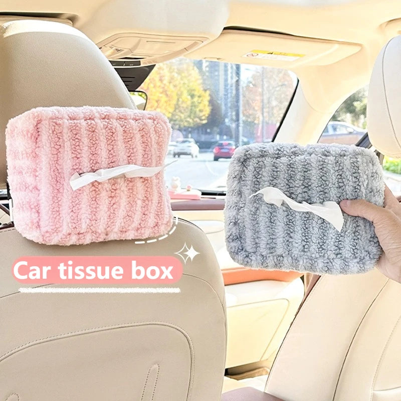 NEW Car tissue box cute car tissue box plush striped car hanging paper box multifunction DIY car hanging tissue box